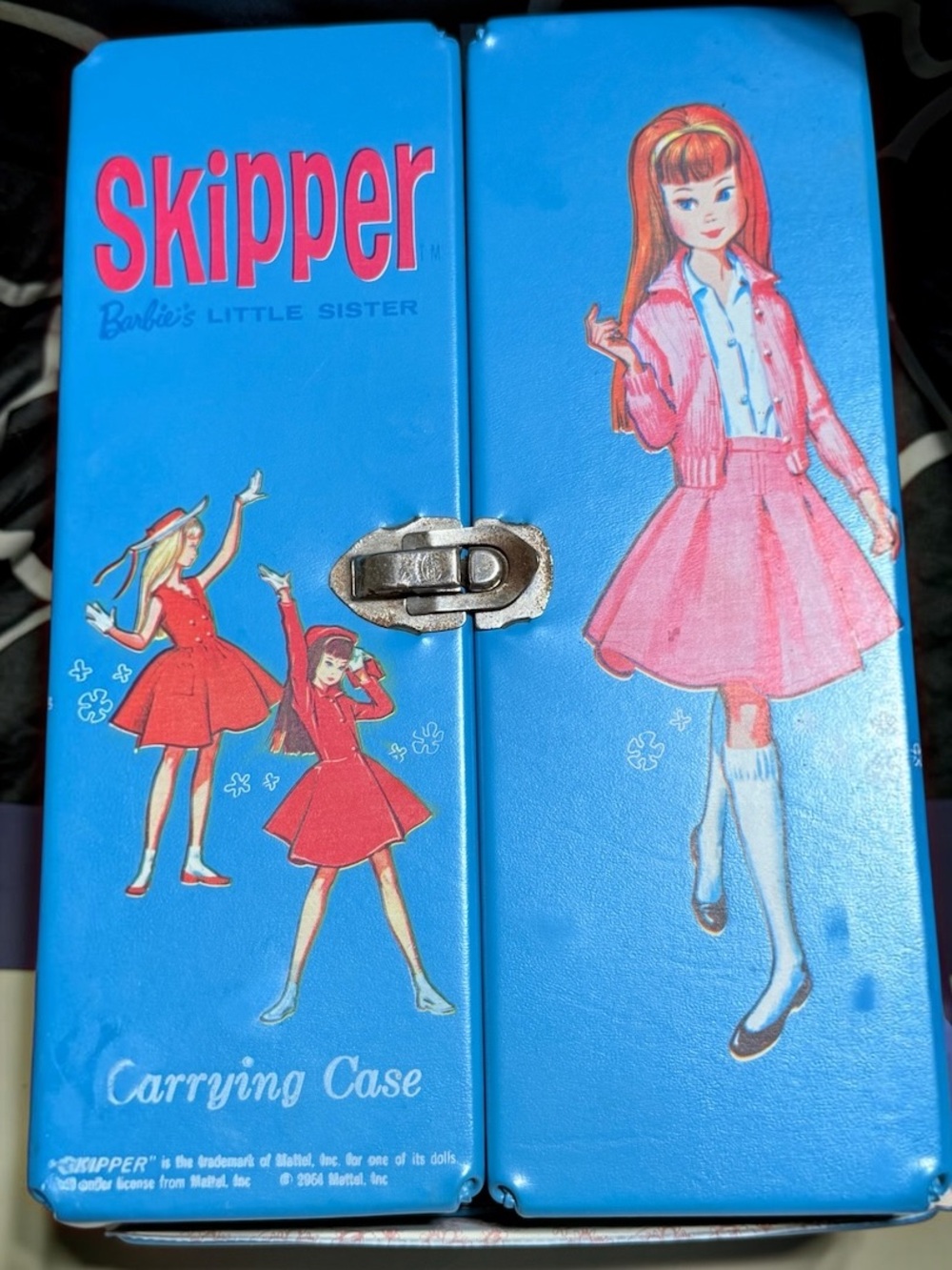 MATTEL Skipper Barbie Carrying Case 1964 Vintage Blue Floral Interior ~10x7x5